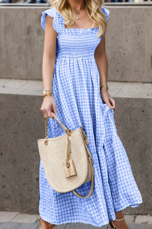 'Orla' Ruffled Plaid Smocked Dress - Celes Fashion